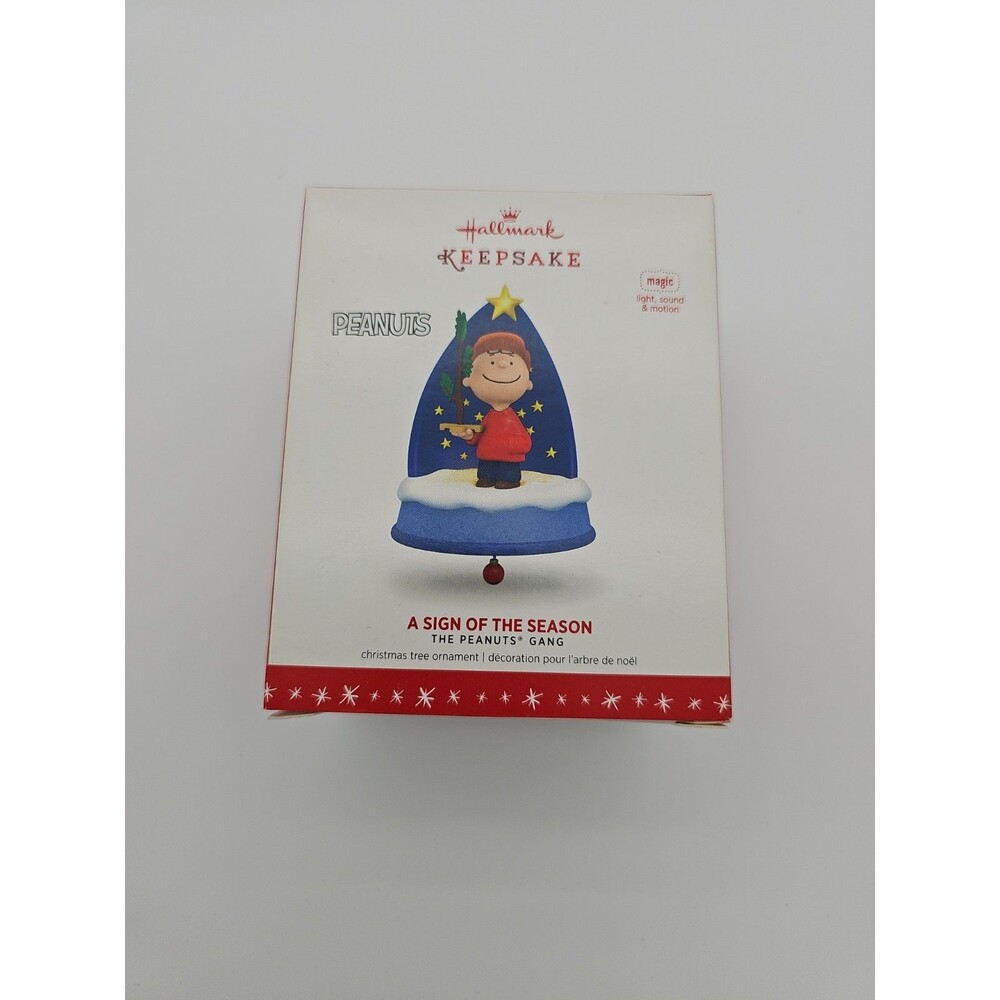 2016 HALLMARK KEEPSAKE PEANUTS A SIGN OF THE SEASON ORNAMENT LIGHT SOUND MOTION